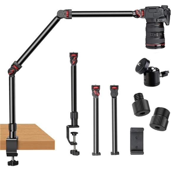 Overhead Camera Mount Desk Stand, 3-Section Flexible Detachable Articulating Arm - Picture 1 of 6